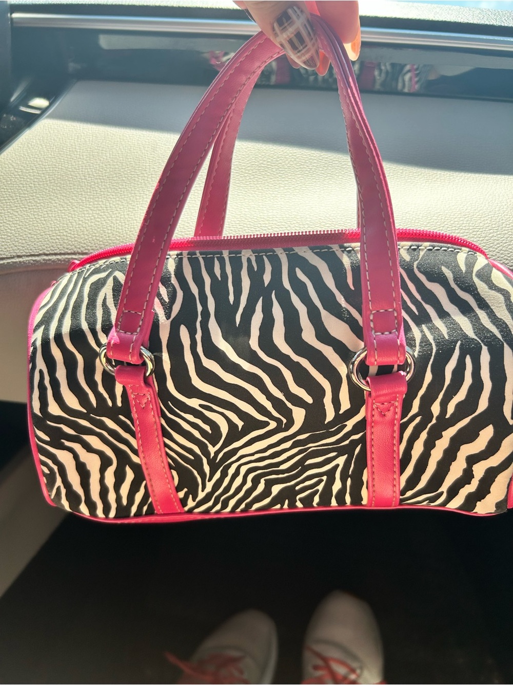 Vintage Y2K Relic Zebra Print Shoulder Bag with Pink straps